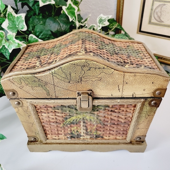 Vintage Witch Other - Vintage Primitive Wood Treasure Chest Trinket Box Souvenir Keepsake Treasure Box